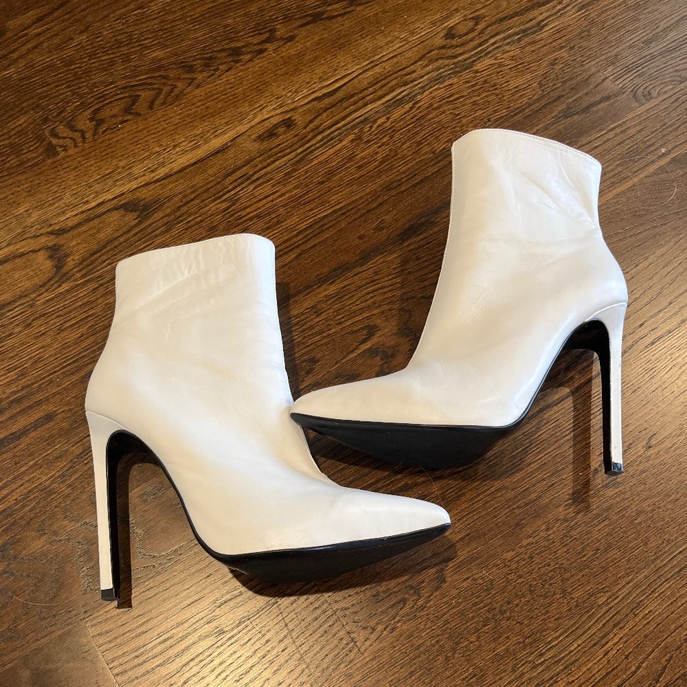 Tony Bianco white leather heeled calf boot